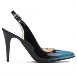Dament Sandalen 1249 Lack blau+schwarz