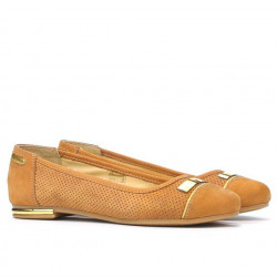 Damen-Ballerinas 632p, perforiertes braunes Büffelleder
