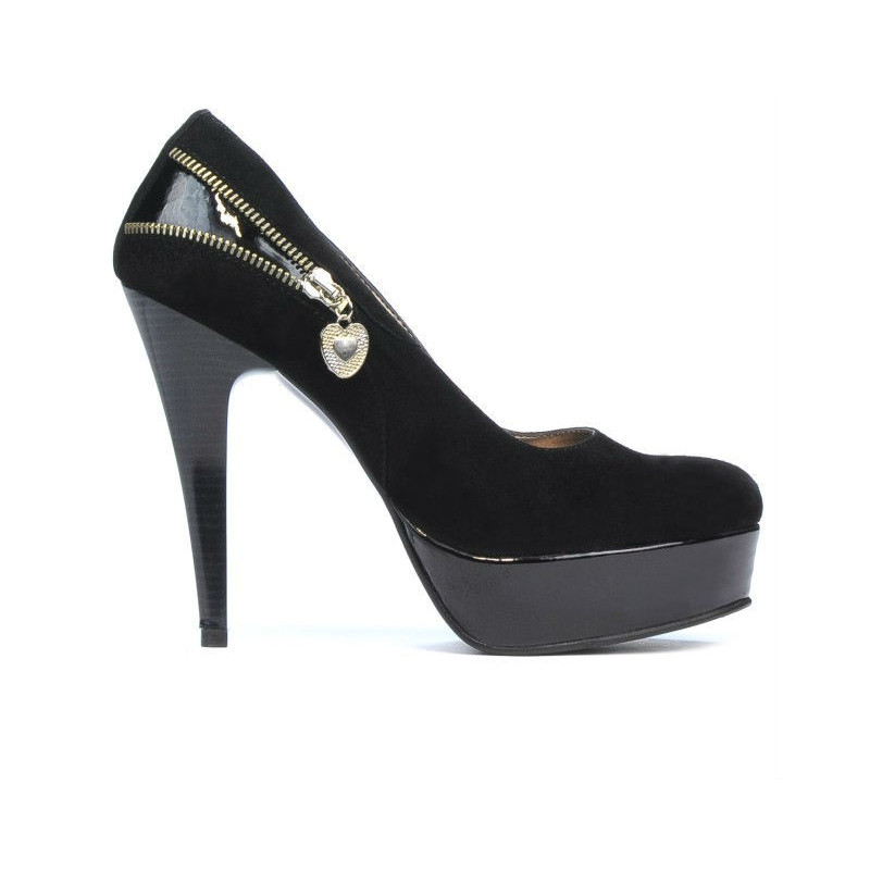 Elegante Damenschuhe 1201 schwarz Antilope + schwarzer Lack