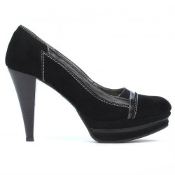Elegante Damenschuhe 1094 schwarzes Antilopenleder + schwarzer Lackleder