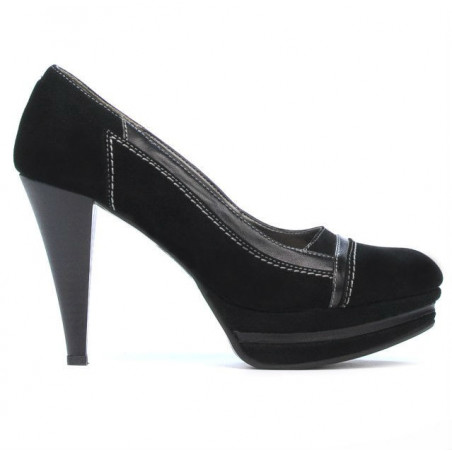 Elegante Damenschuhe 1094 schwarzes Antilopenleder + schwarzer Lackleder