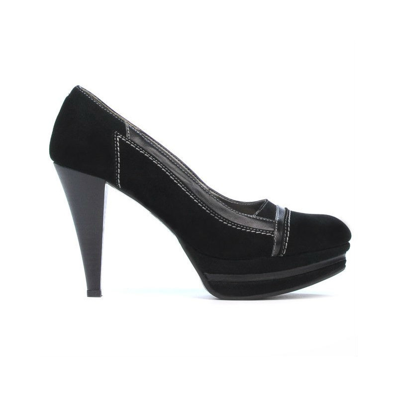 Elegante Damenschuhe 1094 schwarzes Antilopenleder + schwarzer Lackleder
