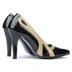 Damen elegante Schuhe 1208 Lack schwarz+beige