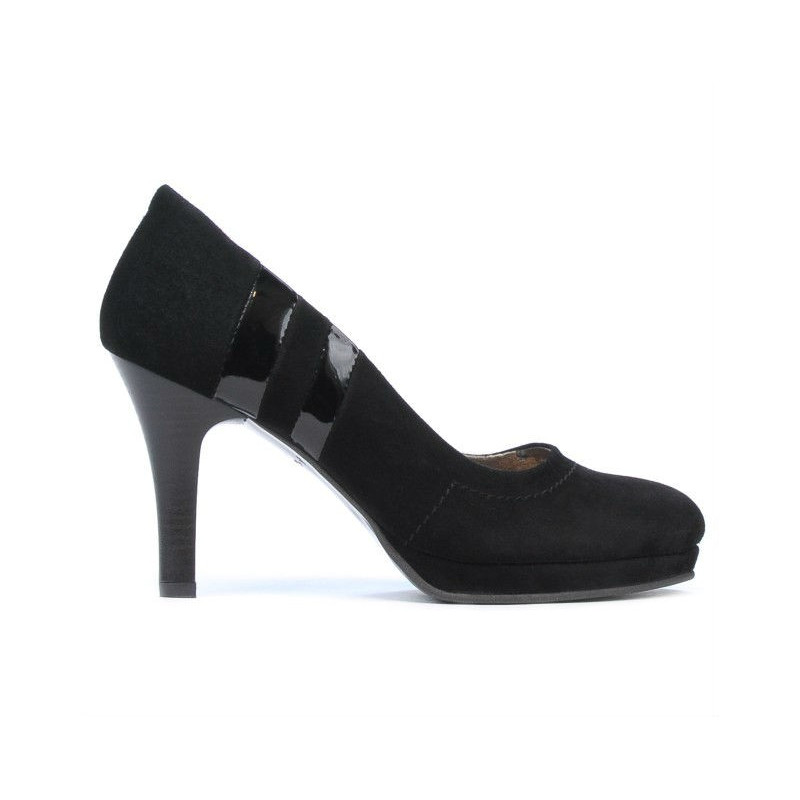 Elegante Damenschuhe 1086 schwarzes Antilopenleder + schwarzer Lack