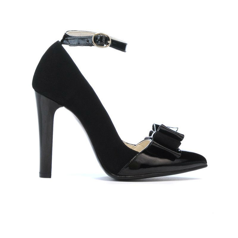 Elegante Damenschuhe 1264 Schwarz Antilope + Schwarzer Lack