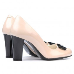Damen elegante Schuhe 1245 Lack Elfenbein+Schwarz