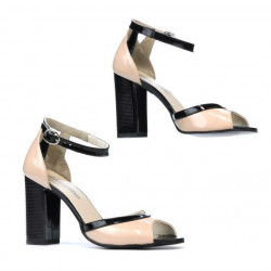 Damensandalen 1266 Lack Elfenbein+Schwarz
