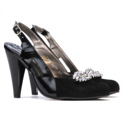 Damensandalen 1077 schwarzes Antilopenleder + schwarzer Lack