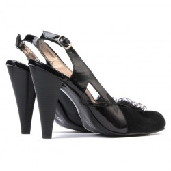 Damensandalen 1077 schwarzes Antilopenleder + schwarzer Lack