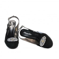 Damensandalen 1077 schwarzes Antilopenleder + schwarzer Lack