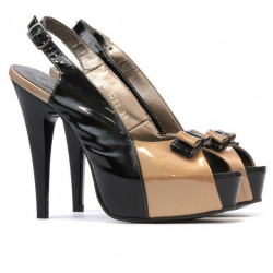 Damensandalen 1223 Lack schwarz+beige