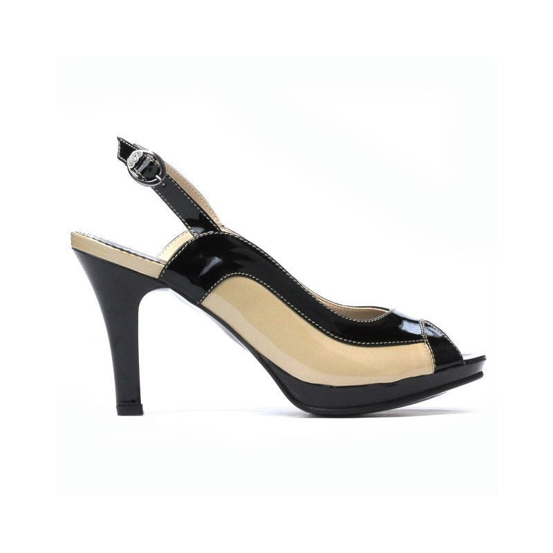 Damensandalen 1225 schwarzer Lack + beige