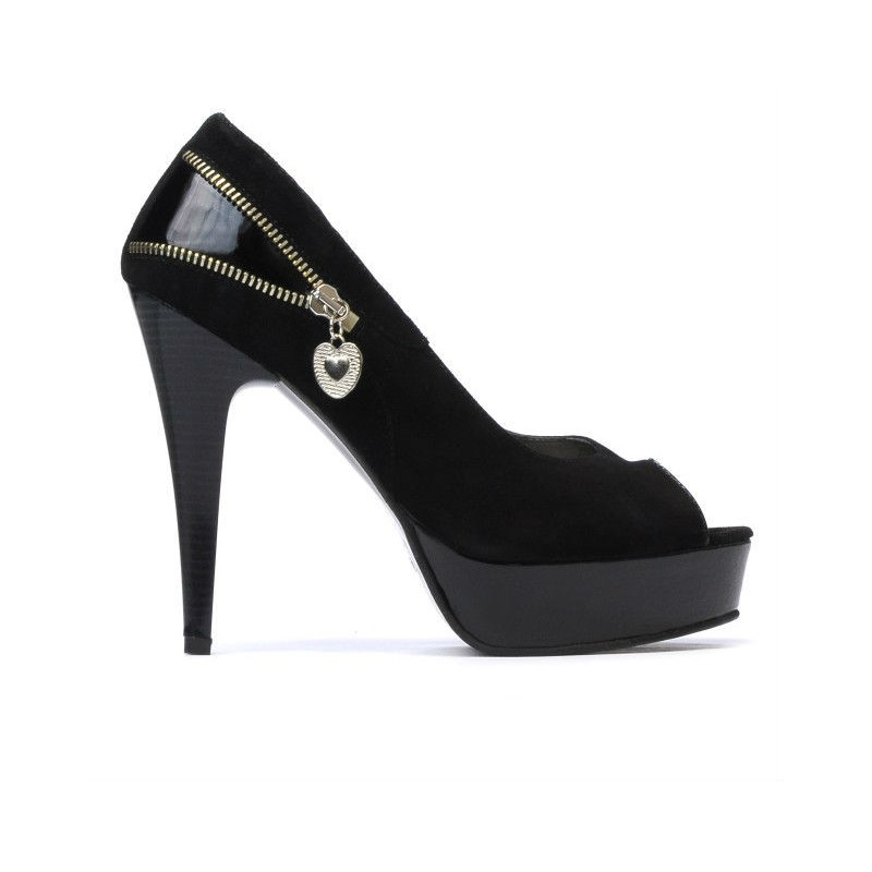 Damensandalen 1202 schwarz Antilope + schwarzer Lack