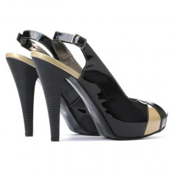 Damen Sandalen 1222 Lack schwarz+beige