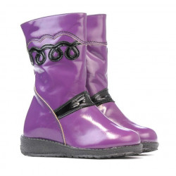 Kleine Kindergummistiefel 23c Schwarz Lack + Lila