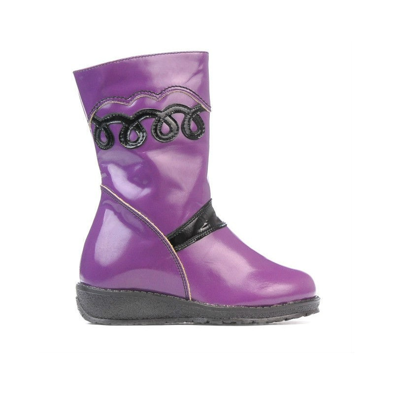 Kleine Kindergummistiefel 23c Schwarz Lack + Lila