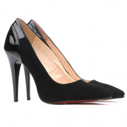 Elegante Damenschuhe 1230 schwarz Antilopenleder+schwarz Lackleder