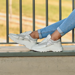 Damen-Sportschuhe 6015 in perlmuttweiß kombiniert