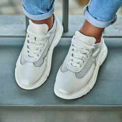 Damen-Sportschuhe 6015 in perlmuttweiß kombiniert