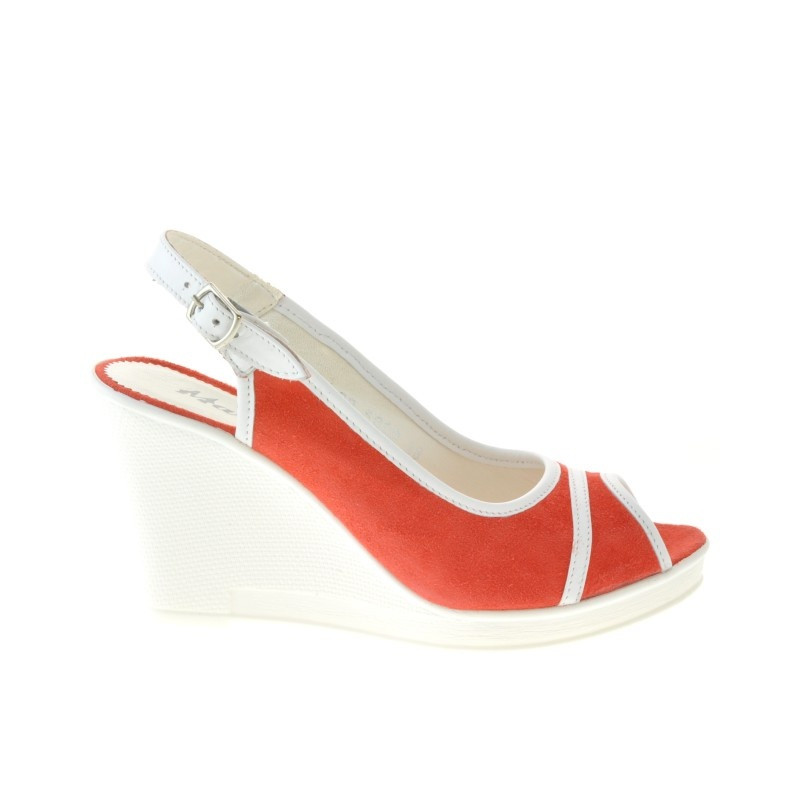 Damen Sandalen 5000 Korallenrot Velours + Weiß