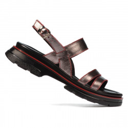 Damensandalen 5075 perlgrau+rot