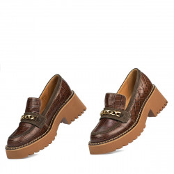 Damen Freizeitschuhe 6041 kombiniert Krokodil Braun