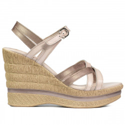 Damensandalen 5086 beigefarben schimmernd kombiniert