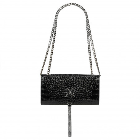 Schwarze Lack-Krokotasche für Damen 008g