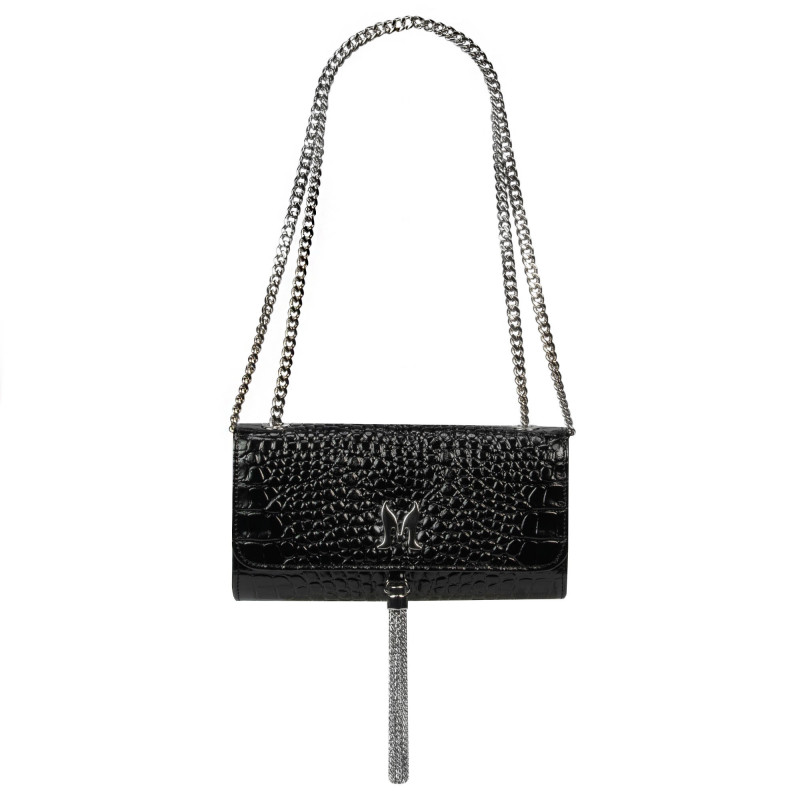 Schwarze Lack-Krokotasche für Damen 008g