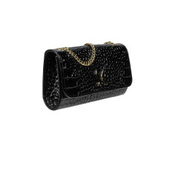 Schwarze Lack-Kroko-Umhängetasche für Damen 012g