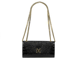 Schwarze Lack-Kroko-Umhängetasche für Damen 012g