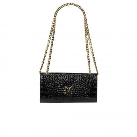 Schwarze Lack-Kroko-Umhängetasche für Damen 012g