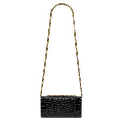 Schwarze Lack-Kroko-Umhängetasche für Damen 012g