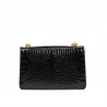 Damentasche Schultertasche 010g Kroko Lack Schwarz