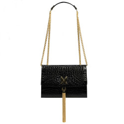 Damentasche Schultertasche 009g Krokodil Lack Schwarz