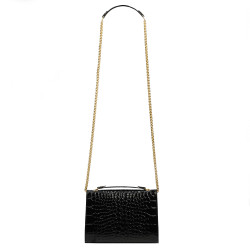 Damentasche Schultertasche 009g Krokodil Lack Schwarz