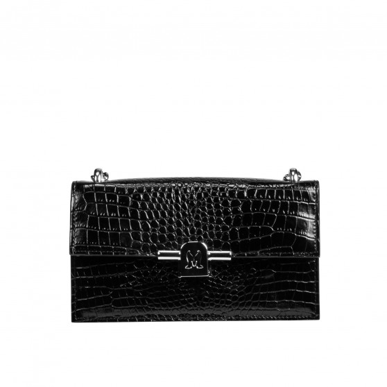 Damentasche Schultertasche 020g 01 Kroko Lack Schwarz Damentasche Schultertasche 020g 01 Kroko Lack Schwarz