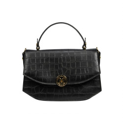 Damentasche Handtasche 023g Kroko Schwarz