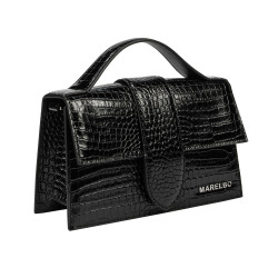 Damentasche Schultertasche 028g 01 Krokodil Lack Schwarz