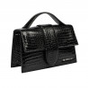Damentasche Schultertasche 028g 01 Krokodil Lack Schwarz