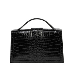 Damentasche Schultertasche 028g 01 Krokodil Lack Schwarz