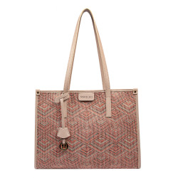 Damen-Strandtasche 031-1g rosa kombiniert+beige Design