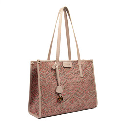 Damen-Strandtasche 031-1g rosa kombiniert+beige Design