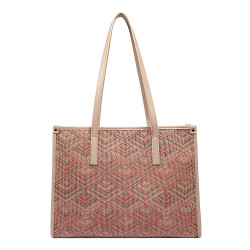Damen-Strandtasche 031-1g rosa kombiniert+beige Design