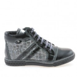 Kinderstiefel 3213 Lack Schwarz+Grau