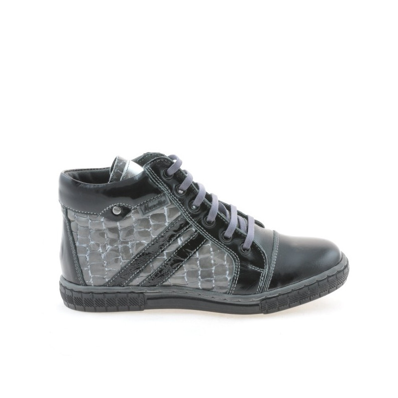 Kinderstiefel 3213 Lack Schwarz+Grau