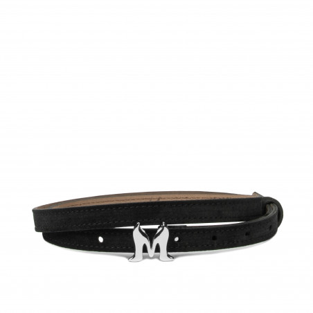 Damen Gürtel 42-1mc schwarzes Veloursleder