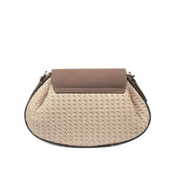Damenschultertasche 027g Bufo Latte kombiniert mit Raffia