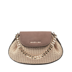 Damenschultertasche 027g Bufo Latte kombiniert mit Raffia