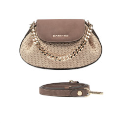 Damenschultertasche 027g Bufo Latte kombiniert mit Raffia
